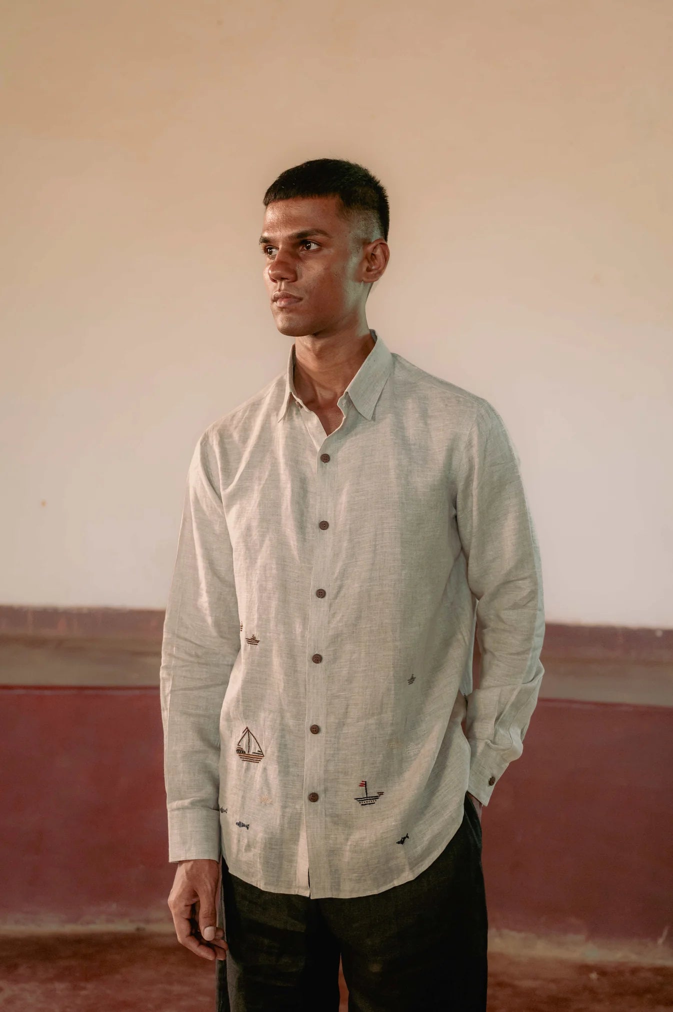 Boats and ship full sleeves linen shirt