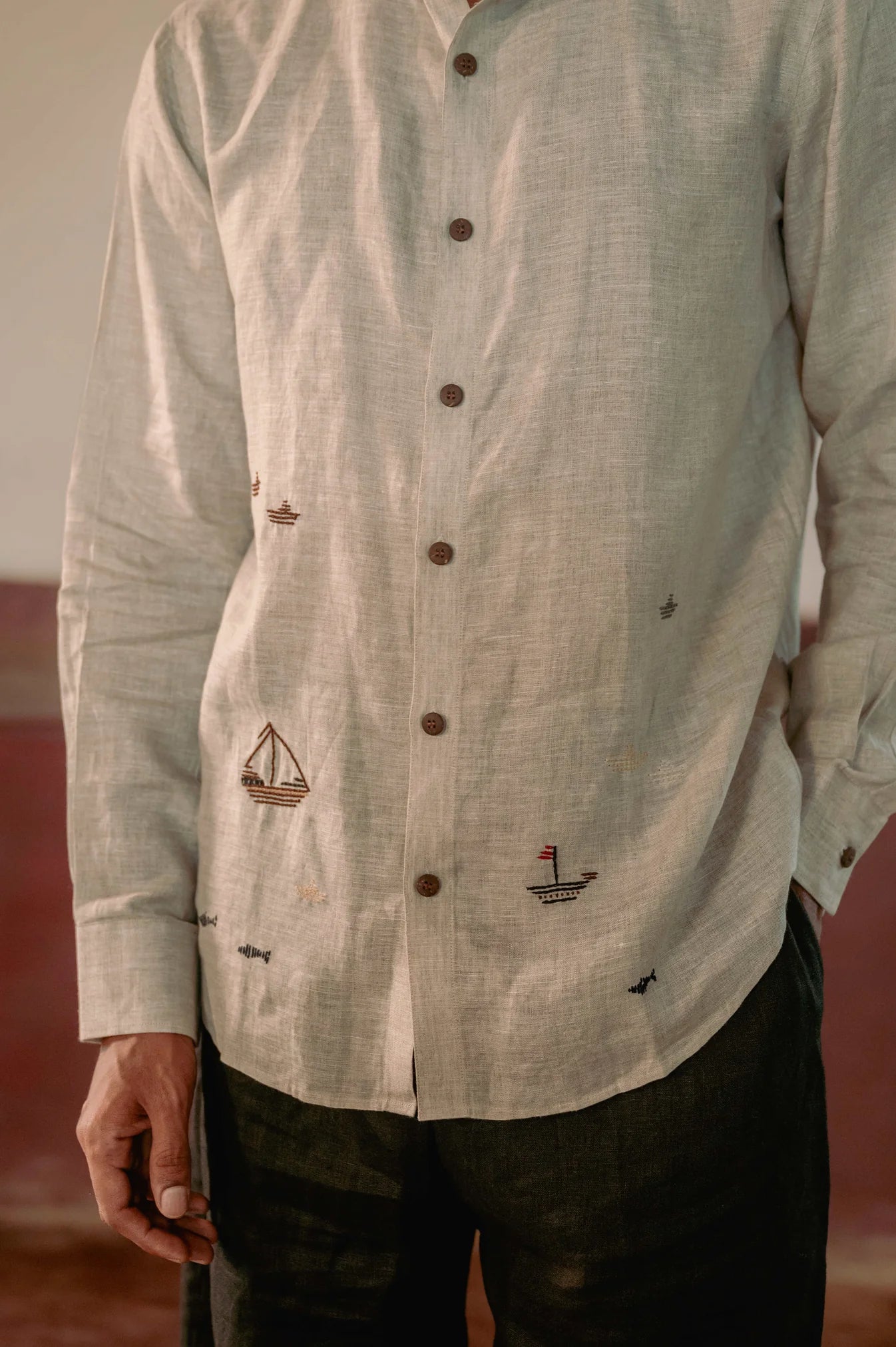 Boats and ship full sleeves linen shirt