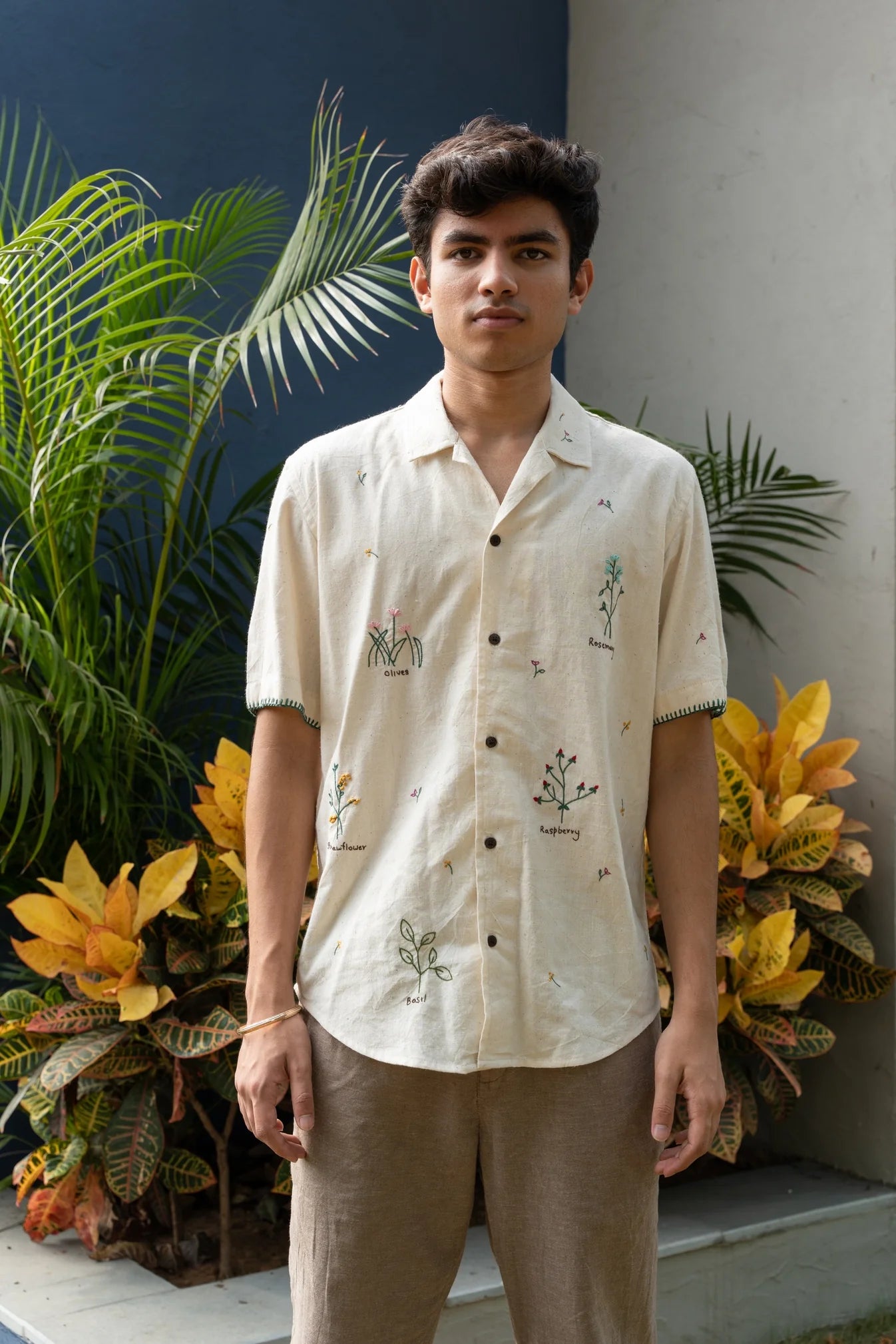 Lessons in botany off-white cotton shirt