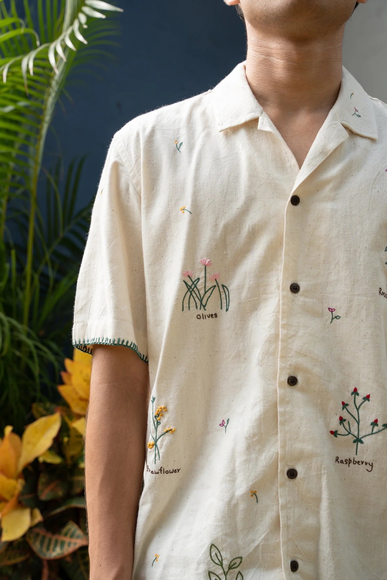Lessons in botany off-white cotton shirt