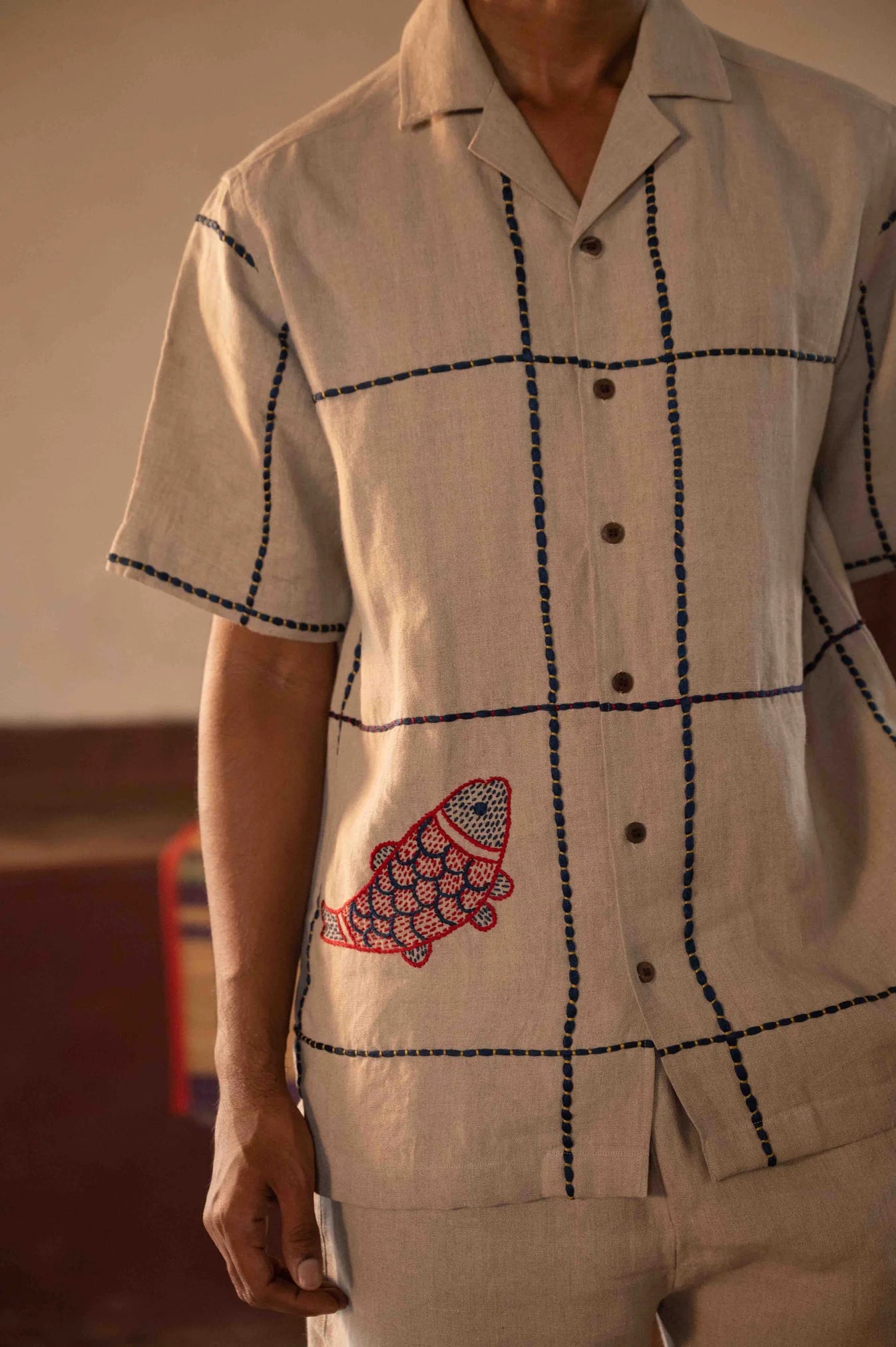 Oh fish! linen shirt