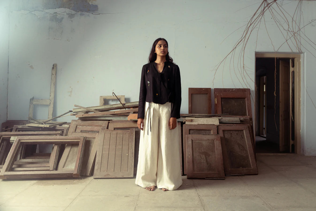 Wild sprigs linen wrap top