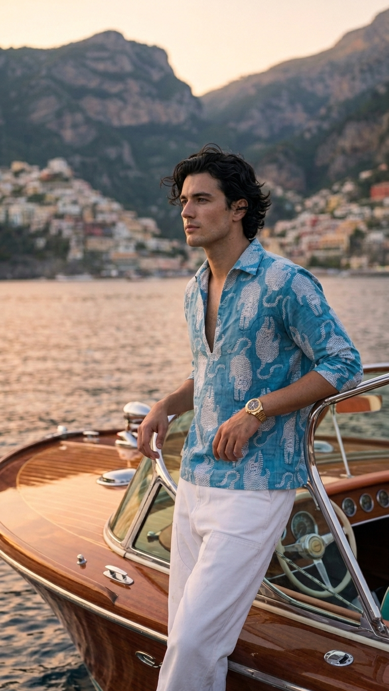 Baagh in Blues — Hand Block Print Men's Cotton Shirt | Jaipur Archives