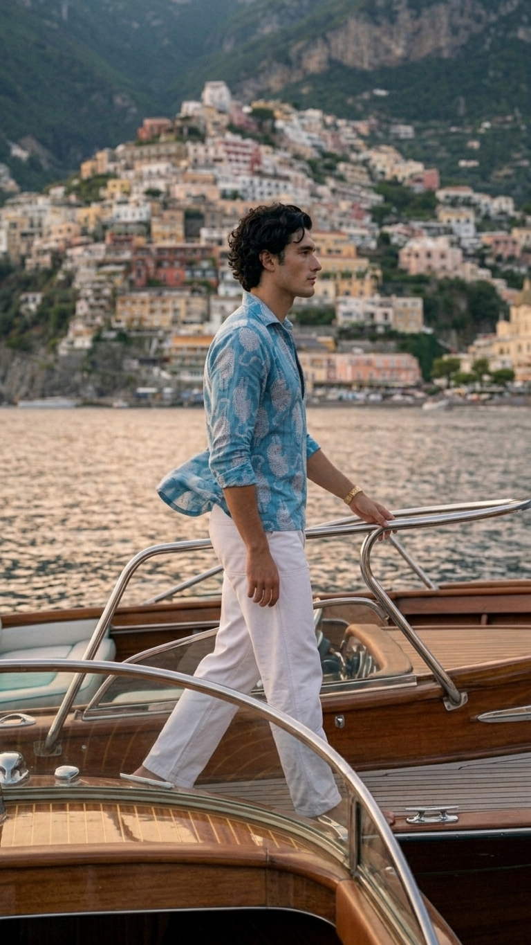 Baagh in Blues — Hand Block Print Men's Cotton Shirt | Jaipur Archives