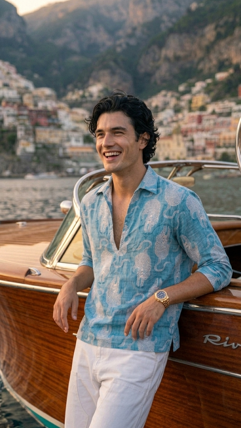 Baagh in Blues — Hand Block Print Men's Cotton Shirt | Jaipur Archives