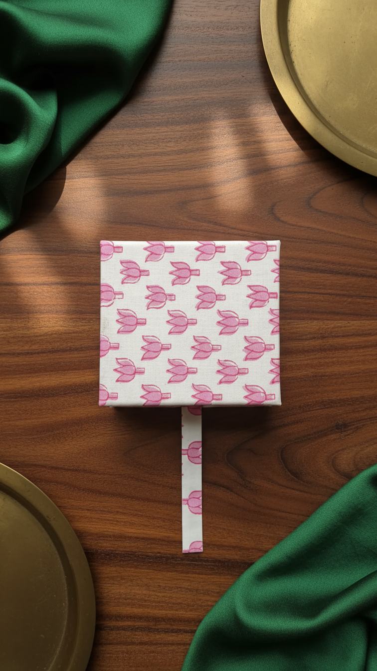 Handmade Block Print Slip Box | Sticky Notes | Indian Artisan Desk Organiser | Unique Gift Australia