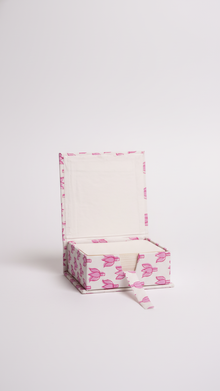 Handmade Block Print Slip Box | Sticky Notes | Indian Artisan Desk Organiser | Unique Gift Australia