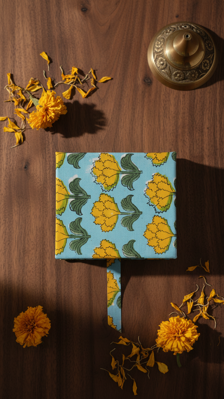 Handmade Block Print Slip Box | Sticky Notes | Indian Artisan Desk Organiser | Unique Gift Australia