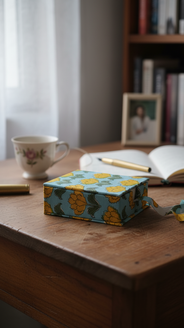 Handmade Block Print Slip Box | Sticky Notes | Indian Artisan Desk Organiser | Unique Gift Australia