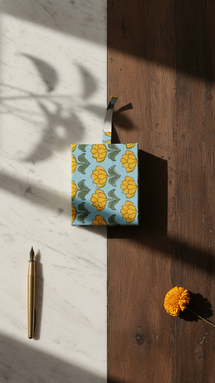 Handmade Block Print Slip Box | Sticky Notes | Indian Artisan Desk Organiser | Unique Gift Australia