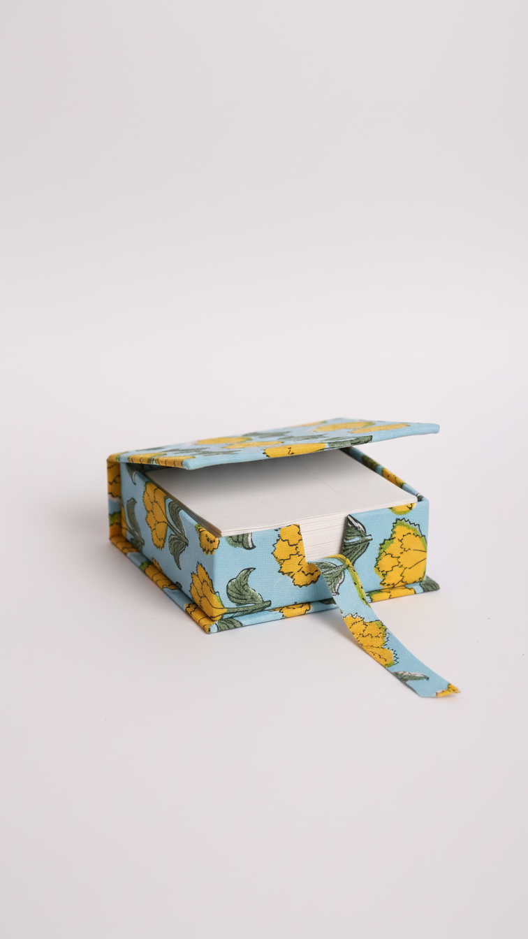 Handmade Block Print Slip Box | Sticky Notes | Indian Artisan Desk Organiser | Unique Gift Australia