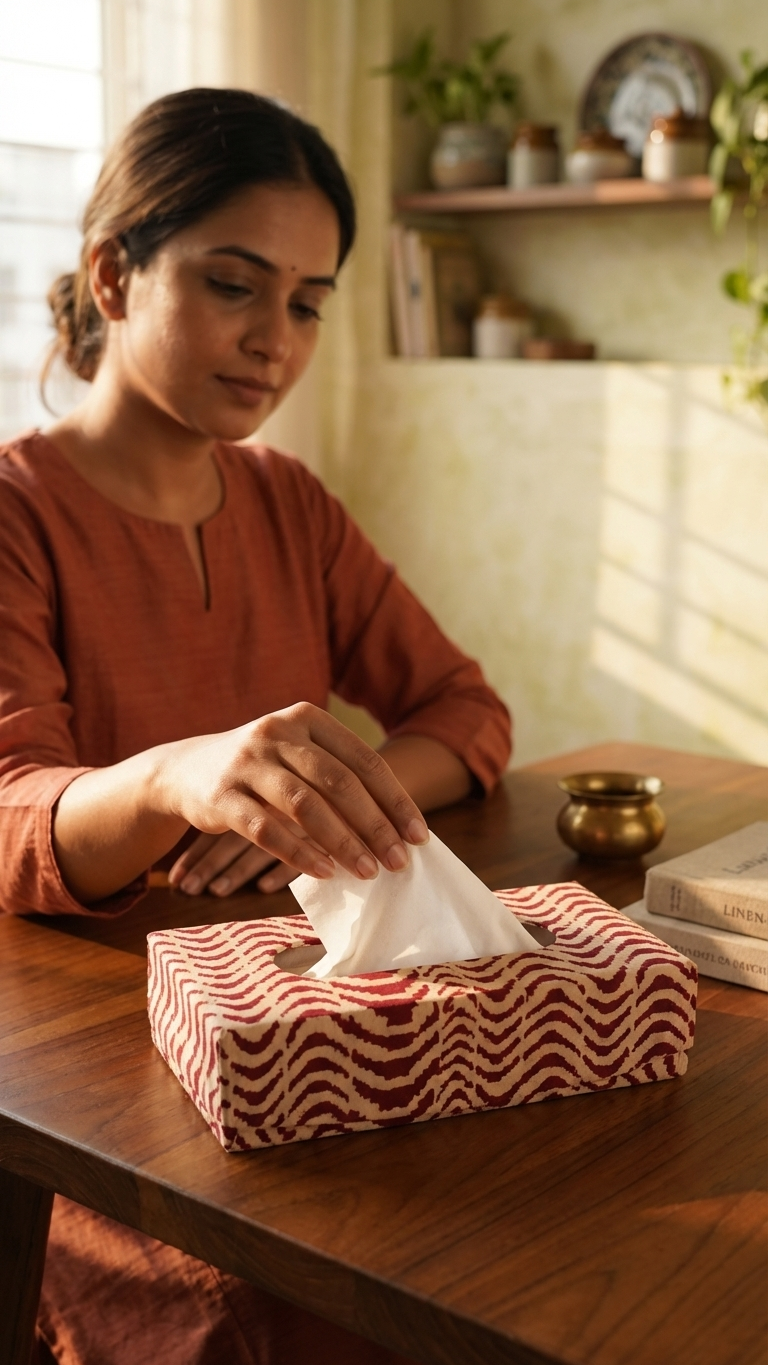 Handmade Block Print Tissue Box Cover | Indian Artisan Home Decor | Australia