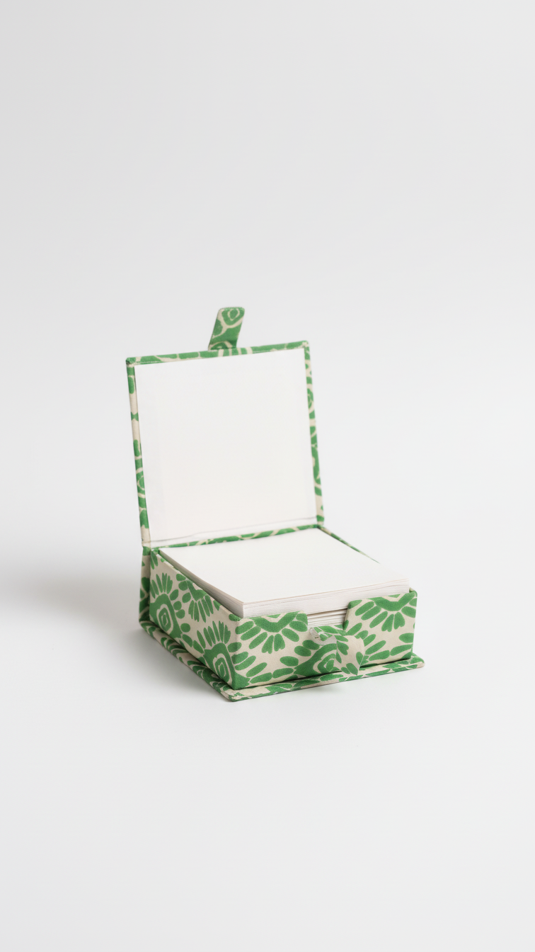 Handmade Block Print Slip Box | Sticky Notes | Indian Artisan Desk Organiser | Unique Gift Australia