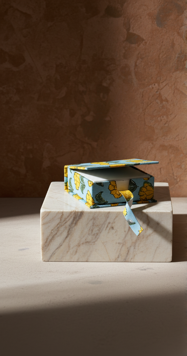 Handmade Block Print Slip Box | Sticky Notes | Indian Artisan Desk Organiser | Unique Gift Australia